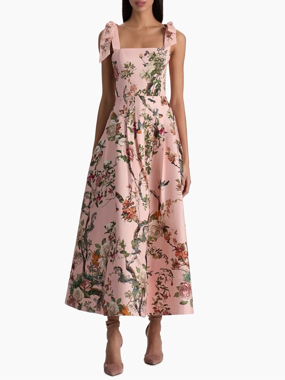 NWT ALICE + OLIVIA Hana Floral Stretch-Cotton Midi-Dress size 2